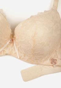 Born2be - Beżowy Koronkowy Biustonosz z Kokardką Nealenia. Kolor: beżowy. Materiał: koronka. Wzór: koronka #7