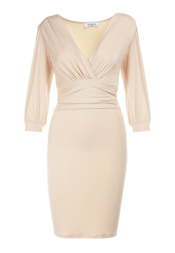 Born2be - Beżowa Sukienka Agathinca. Kolor: beżowy. Materiał: wiskoza, dzianina. Długość rękawa: długi rękaw. Długość: mini