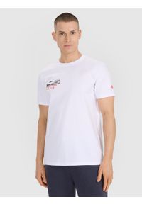 4f - 4F T-shirt regular z nadrukiem męski - biały XXL. Okazja: na co dzień. Kolor: biały. Materiał: bawełna, jersey, materiał. Długość rękawa: krótki rękaw. Długość: krótkie. Wzór: nadruk. Styl: sportowy, casual, elegancki, klasyczny