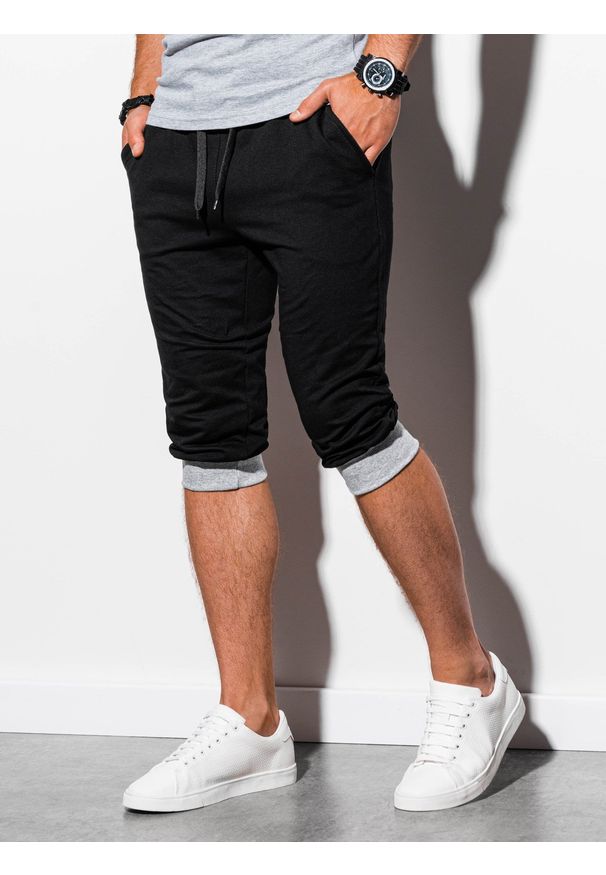 Ombre Clothing - Krótkie spodenki męskie dresowe P29 - czarno-szare - XXL. Kolor: szary. Materiał: dresówka. Długość: krótkie. Styl: klasyczny