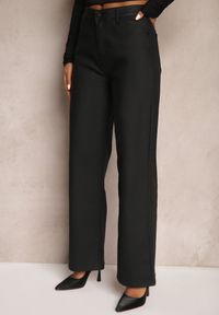 Renee - Czarne Spodnie Woskowane o Szerokim Kroju High Waist Sezila. Okazja: na co dzień. Stan: podwyższony. Kolor: czarny. Styl: casual #3