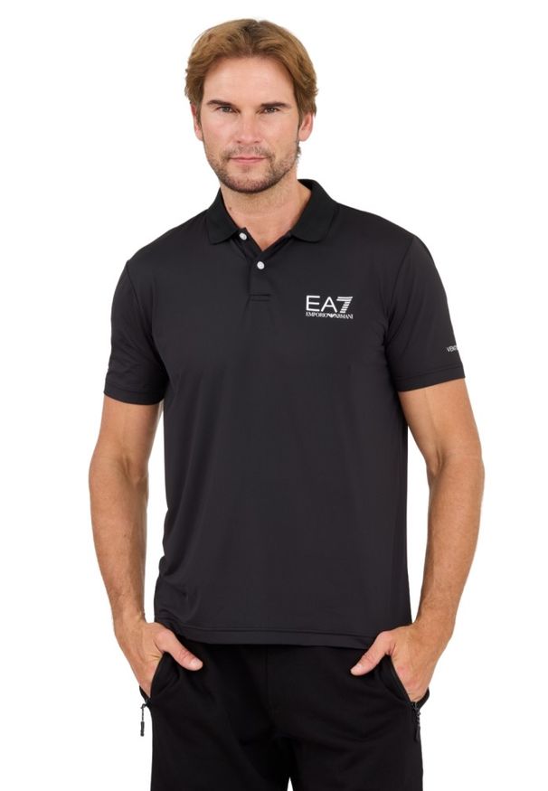 EA7 Emporio Armani - EA7 Czarna męska koszulka polo Ventus 7, Rozmiar XL. Typ kołnierza: polo. Kolor: czarny