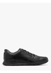 Ryłko - Czarne sportowe sneakersy męskie. Kolor: czarny. Materiał: skóra. Styl: sportowy