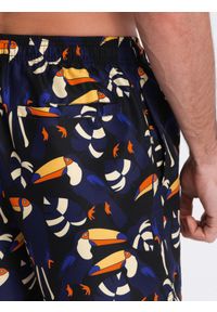 Ombre Clothing - Szorty męskie kąpielówki w tukany - czarno-granatowe V1 OM-SRBS-0140 - XXL. Okazja: na plażę. Kolor: niebieski. Materiał: materiał, poliester #5