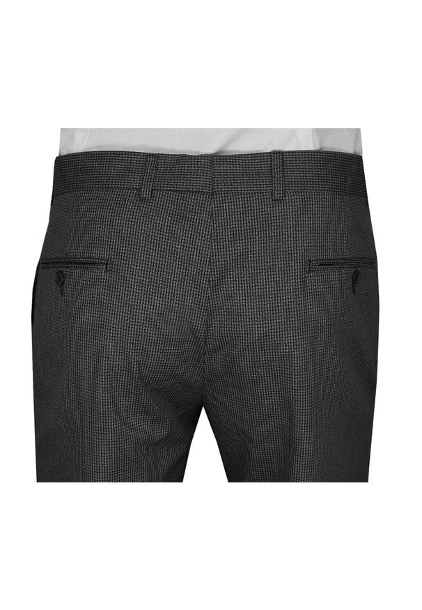 Rigon - Czarne Eleganckie Casualowe Spodnie Męskie -RIGON- Zwężane, Chinosy, w Drobną Pepitkę, Cienkie. Okazja: na co dzień. Kolor: czarny. Materiał: lycra, poliester, bawełna. Styl: elegancki, casual