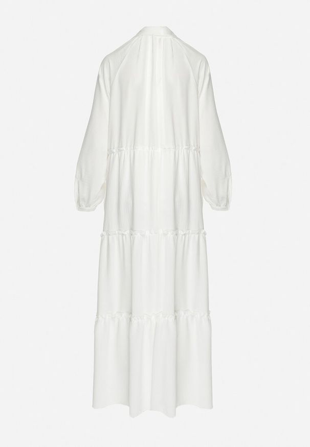 Born2be - Biała Sukienka Maxi Rozkloszowana z Kołnierzykiem i Falbankami Eweneme. Typ kołnierza: kołnierz z falbankami. Kolor: biały. Typ sukienki: rozkloszowane. Długość: maxi