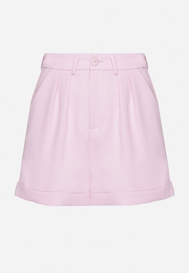 Born2be - Różowe Szorty z Guzikiem i Wyższym Stanem oraz Podwijanymi Nogawkami Periwina. Stan: podwyższony. Kolor: różowy