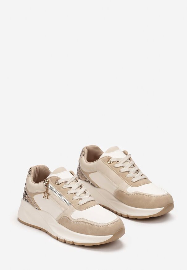 Renee - Beżowe Sneakersy na Platformie z Zamkiem Chrysanthi. Zapięcie: zamek. Kolor: beżowy. Obcas: na platformie