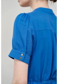 Marie Zélie - Sukienka Alma wiskoza z bawełną niebieski. Typ kołnierza: kołnierzyk stójkowy. Kolor: niebieski. Materiał: bawełna, wiskoza. Długość rękawa: krótki rękaw. Typ sukienki: szmizjerki #4