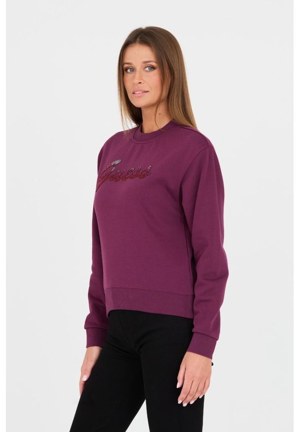 Guess - GUESS Bordowa bluza z cyrkoniami. Kolor: czerwony