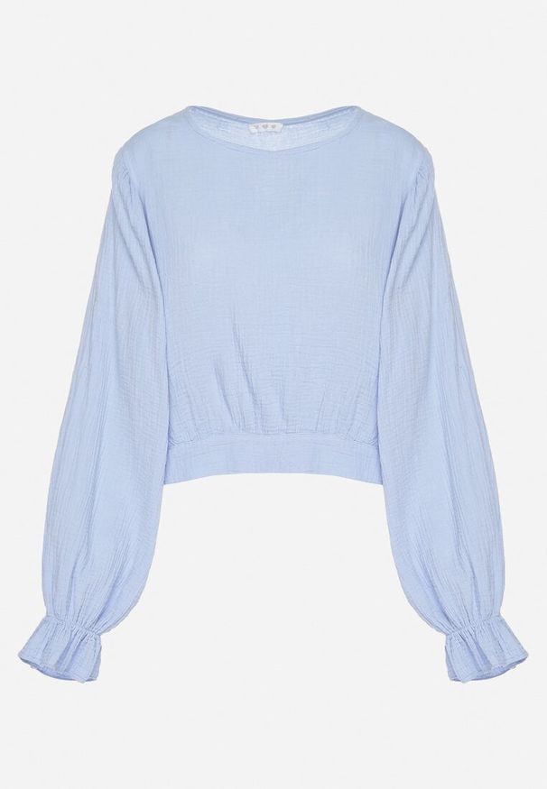 Born2be - Jasnoniebieska Bluzka z Bawełny o Nietoperzowym Kroju z Wiązaniem Sepene. Okazja: na co dzień. Kolor: niebieski. Materiał: bawełna. Długość rękawa: długi rękaw. Długość: długie. Wzór: aplikacja. Styl: casual, elegancki