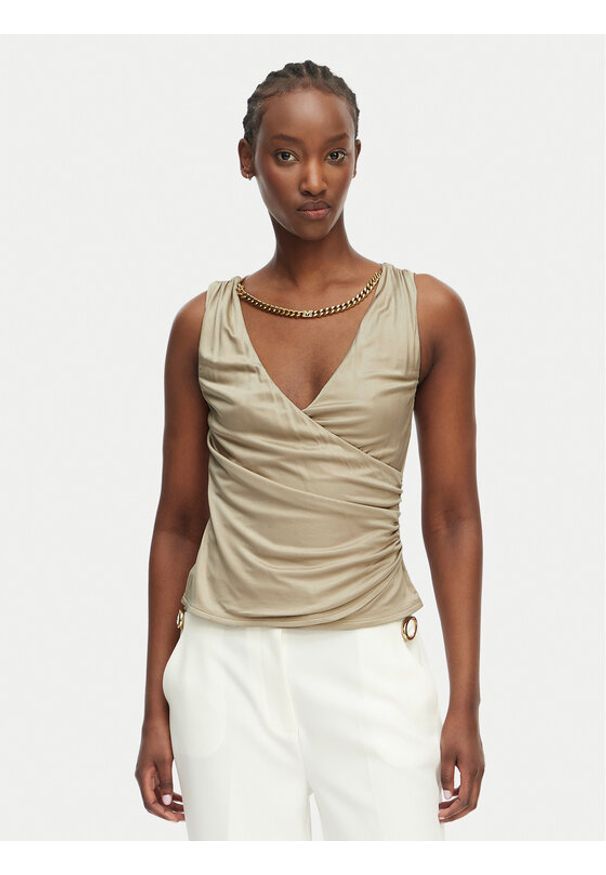 Marciano Guess Top G6GP11 K3617 Beżowy Slim Fit. Kolor: beżowy. Materiał: wiskoza