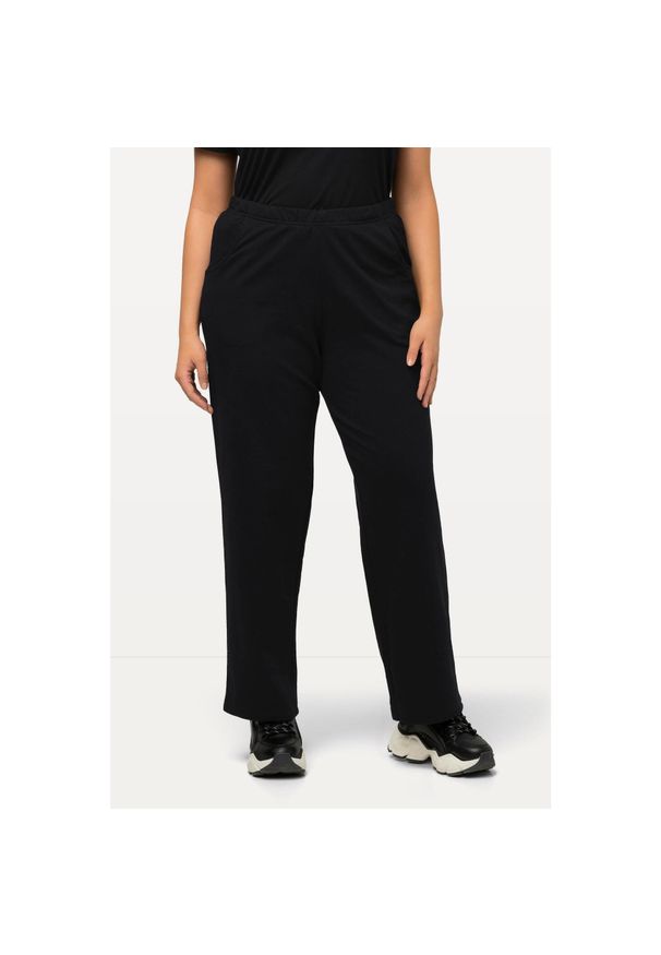 ULLA POPKEN - Damskie Spodnie dresowe prosty krój gumka w pasie. Kolekcja: plus size. Kolor: czarny. Materiał: materiał, bawełna. Długość: długie
