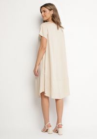 Born2be - Beżowa Rozkloszowana Wiskozowa Sukienka Trivoria. Okazja: na co dzień. Kolor: beżowy. Materiał: wiskoza. Długość rękawa: krótki rękaw. Typ sukienki: rozkloszowane. Styl: elegancki, casual #2
