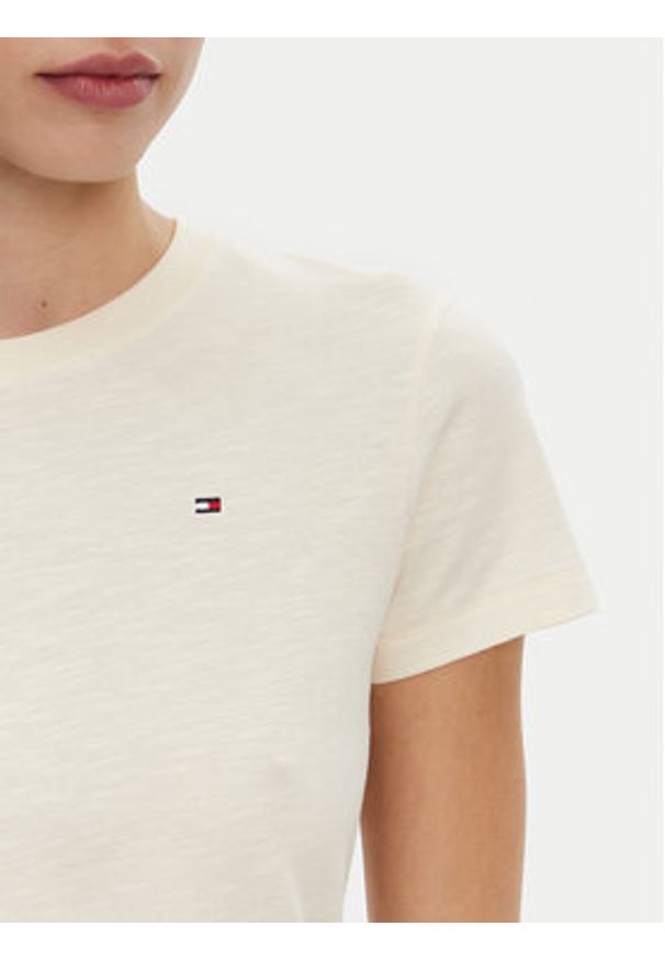 TOMMY HILFIGER - Tommy Hilfiger T-Shirt Slub WW0WW44433 Beżowy Slim Fit. Kolor: beżowy. Materiał: bawełna