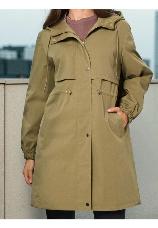 Sinsay - Parka z kapturem i ściągaczem w talii - zielony. Typ kołnierza: kaptur. Kolor: zielony