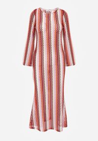 Born2be - Bordowa Rustykalna Sukienka Letnia z Plecionki w Paski Ixelle. Okazja: na co dzień. Kolor: czerwony. Długość rękawa: długi rękaw. Wzór: paski. Sezon: lato. Typ sukienki: proste. Styl: elegancki, klasyczny, wakacyjny, casual #8