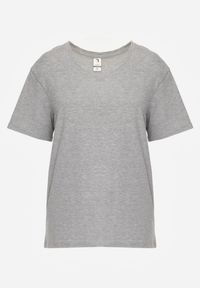 Renee - Jasnoszary T-shirt Nikoneus. Typ kołnierza: dekolt w kształcie V. Kolekcja: plus size. Kolor: szary. Materiał: dzianina. Długość rękawa: krótki rękaw. Długość: krótkie. Wzór: gładki. Styl: klasyczny #7