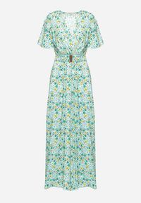 Born2be - Zielona Wiskozowa Sukienka z Kopertowym Dekoltem i Gumką w Pasie z Paskiem i Rozcięciem Vikama. Okazja: na spacer, na imprezę. Typ kołnierza: dekolt kopertowy. Kolor: zielony. Materiał: wiskoza. Typ sukienki: kopertowe. Styl: elegancki #6