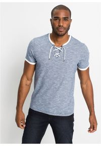 bonprix - T-shirt z ozdobnym sznurowaniem, z bawełny organicznej. Kolor: niebieski. Materiał: bawełna. Wzór: melanż