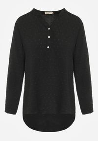 Renee - Czarna Bluzka z Guzikami z Tkaniny Plumeti Jorale. Kolor: czarny. Materiał: tkanina. Styl: elegancki #7