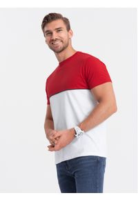 Ombre Clothing - T-shirt męski bawełniany dwukolorowy - czerwono-biały V6 S1619 - XXL. Kolor: czerwony. Materiał: bawełna. Wzór: nadruk