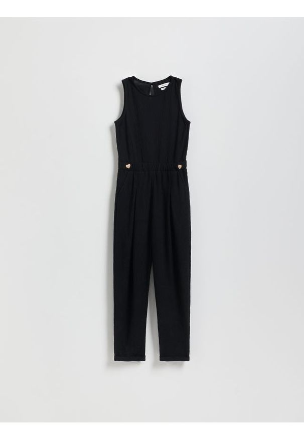 Reserved - Dzianinowy kombinezon - czarny. Kolor: czarny. Materiał: dzianina. Typ sukienki: proste