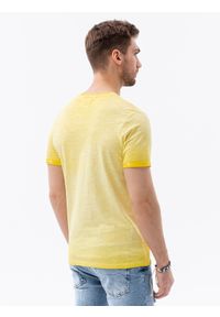 Ombre Clothing - T-shirt męski z kieszonką - żółty melanż V5 S1388 - XXL. Kolor: żółty. Materiał: jeans, bawełna. Wzór: melanż