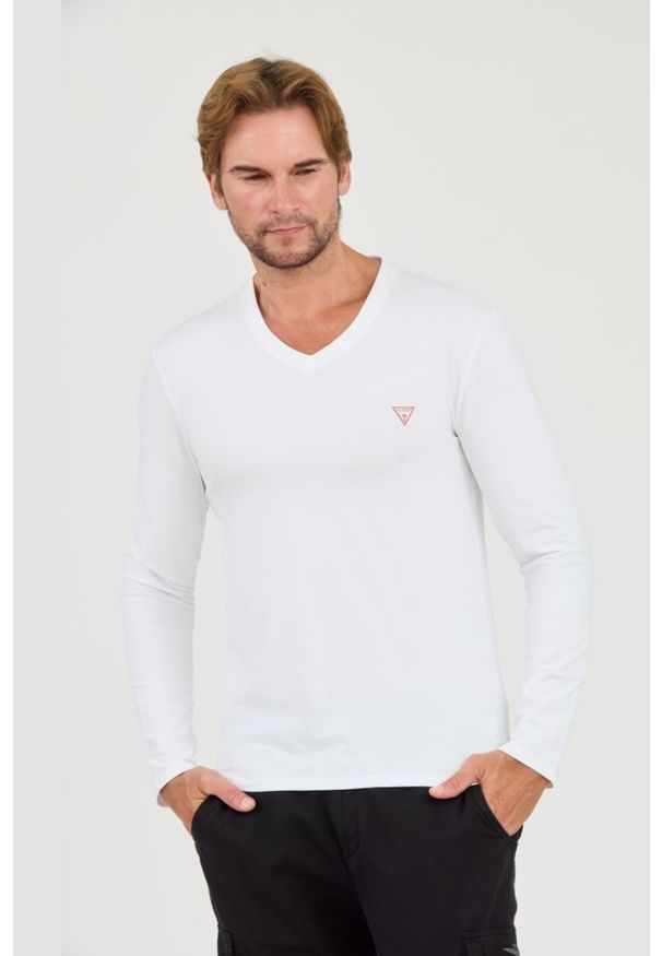 Guess - GUESS Biały męski longsleeve Core Tee, Rozmiar XXL. Kolor: biały. Długość rękawa: długi rękaw