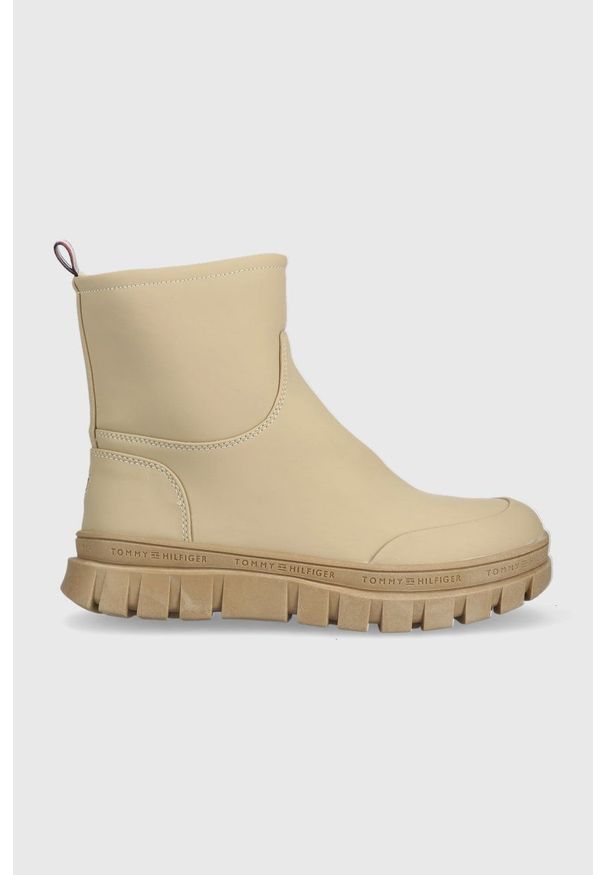 TOMMY HILFIGER - Tommy Hilfiger botki dziecięce kolor beżowy. Nosek buta: okrągły. Kolor: beżowy. Materiał: guma