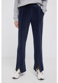 Desigual Spodnie damskie kolor granatowy fason culottes high waist. Stan: podwyższony. Kolor: niebieski. Materiał: dzianina, welur