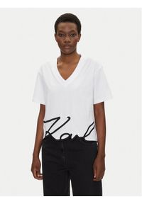 Karl Lagerfeld - KARL LAGERFELD T-Shirt A2W17104 Biały Relaxed Fit. Typ kołnierza: dekolt w karo. Kolor: biały. Materiał: bawełna