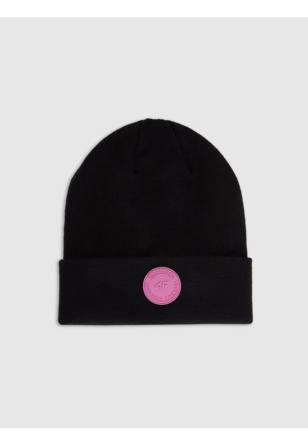 4f - 4F Czapka beanie dziewczęca - czarna Uniwersalny. Kolor: czarny. Materiał: syntetyk, materiał. Sezon: zima. Styl: klasyczny, sportowy, casual