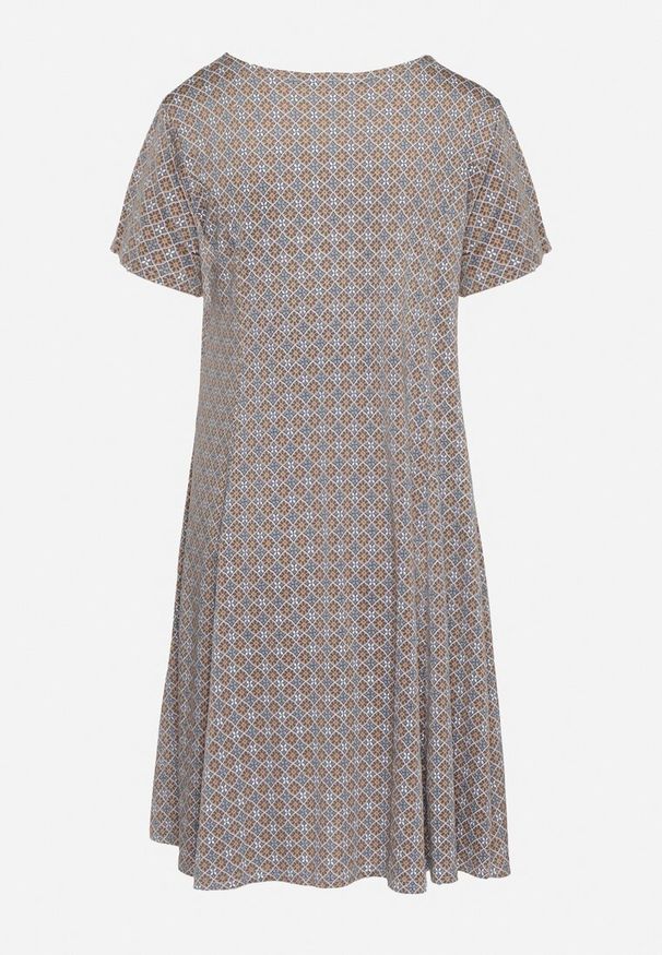 Born2be - Niebiesko-Beżowa Rozkloszowana Sukienka Mini z Elastycznej Wiskozy Annamarie. Kolor: niebieski. Materiał: wiskoza. Długość: mini