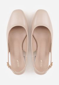 Born2be - Ciemnobeżowe Czółenka VICES na Ozdobnym Słupku z Odkrytą Piętą Sanegea. Okazja: na wesele, do pracy, na co dzień, na ślub cywilny. Zapięcie: pasek. Kolor: beżowy. Materiał: jeans. Obcas: na słupku. Styl: casual, klasyczny, elegancki #3