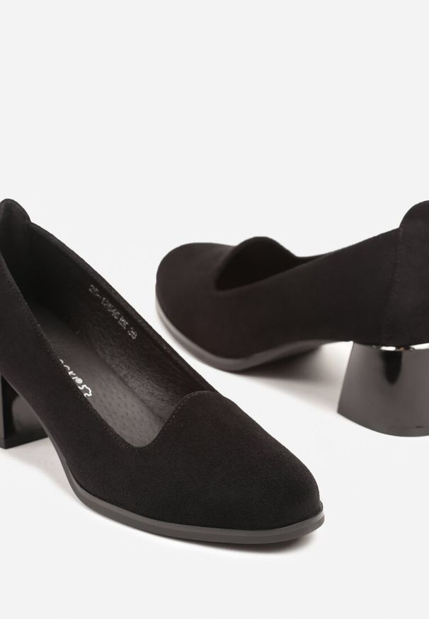 Born2be - Czarne Eleganckie Czółenka na Słupku ze Skórzaną Wkładką Tillivana. Okazja: na co dzień. Kolor: czarny. Materiał: skóra. Obcas: na słupku. Styl: elegancki. Wysokość obcasa: średni