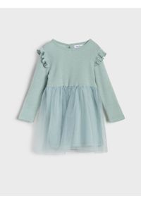 Sinsay - Sukienka z tiulem - zielony. Kolor: zielony. Materiał: tiul. Długość rękawa: długi rękaw #1
