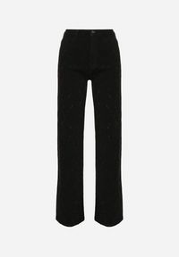 Born2be - Czarne Jeansy z Bawełną o Szerokim Kroju z Wysokim Stanem i Cyrkoniami Worlevia. Okazja: na co dzień. Stan: podwyższony. Kolor: czarny. Styl: elegancki, casual #6