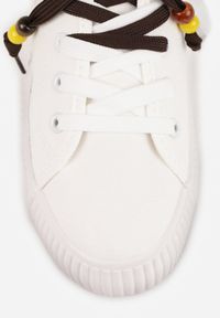 Born2be - Białe Trampki Pod Kostkę na Grubej Podeszwie z Podwójnym Sznurowaniem Callixera. Nosek buta: okrągły. Zapięcie: sznurówki. Kolor: biały. Materiał: materiał. Obcas: na obcasie. Styl: klasyczny. Wysokość obcasa: niski #4