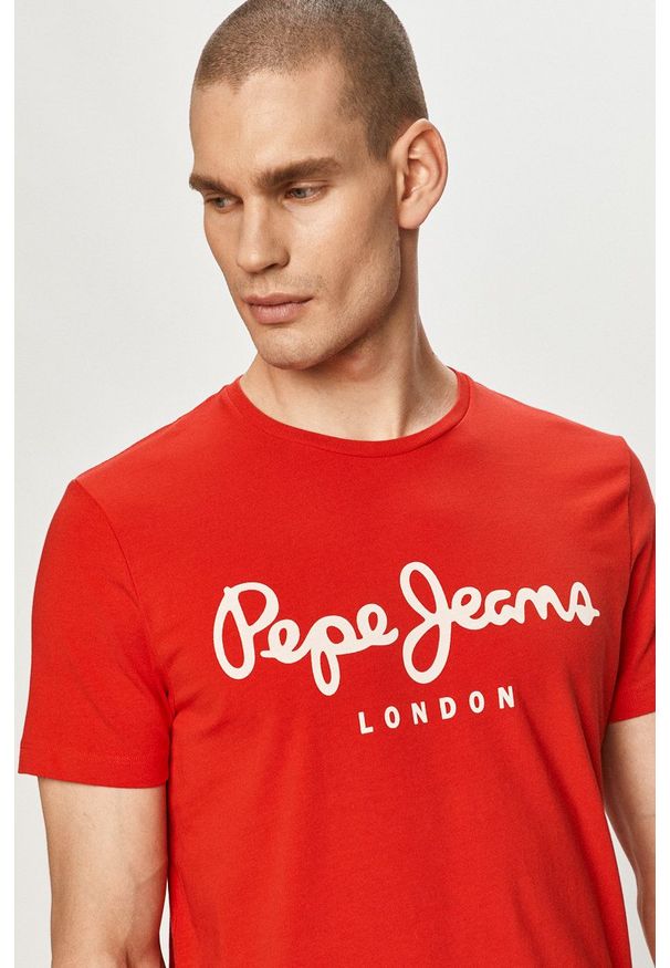 Pepe Jeans - T-shirt Original. Okazja: na co dzień. Kolor: czerwony. Wzór: nadruk. Styl: casual