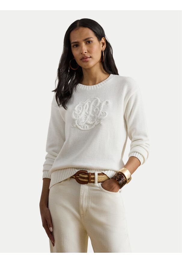 Lauren Ralph Lauren - LAUREN RALPH LAUREN Sweter 200P08805001 Biały Relaxed Fit. Kolor: biały. Materiał: bawełna