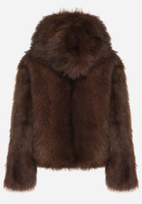 Born2be - Brązowa Futrzana Kurtka z Nieodpinanym Kapturem Tusarea. Kolor: brązowy. Materiał: futro. Styl: elegancki #7