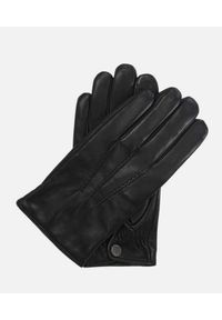 Kazar - Czarne rękawiczki męskie. Kolor: czarny. Materiał: skóra, materiał. Wzór: aplikacja. Sezon: zima. Styl: klasyczny, elegancki