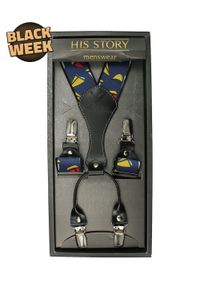 His Story - Szelki Szerokie, Granatowe w Żółte Żaglówki, Męskie, Marinistyczne, Skóra Naturalna -HIS STORY. Kolor: złoty, niebieski, wielokolorowy. Materiał: skóra, guma #1