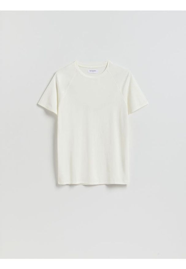 Reserved - T-shirt slim fit z wiskozą - biały. Kolor: biały. Materiał: wiskoza