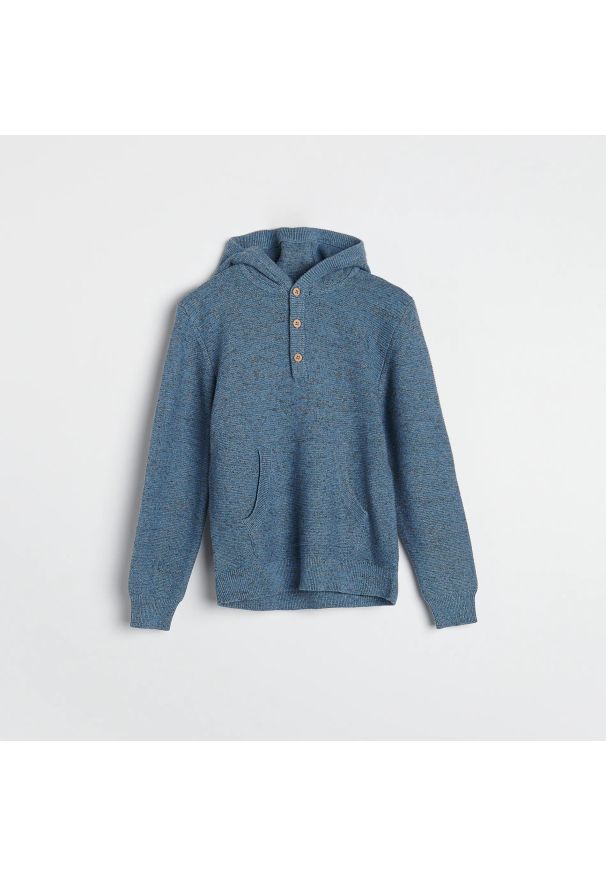 Reserved - Melanżowy sweter z kapturem - Niebieski. Typ kołnierza: kaptur. Kolor: niebieski. Wzór: melanż