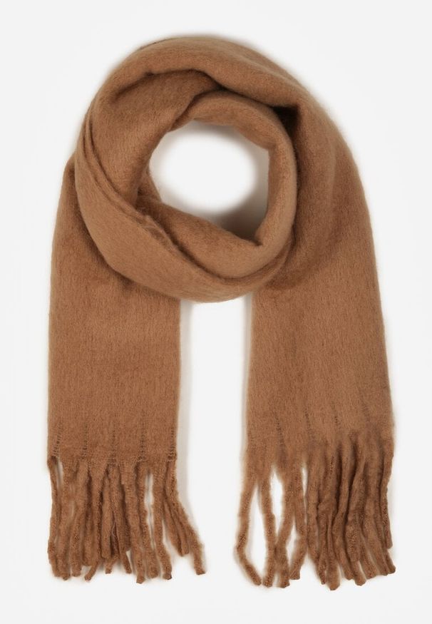 Born2be - Brązowy Szalik z Frędzlami Owedarria. Okazja: na co dzień. Kolor: brązowy. Materiał: jeans, dresówka. Styl: casual, elegancki