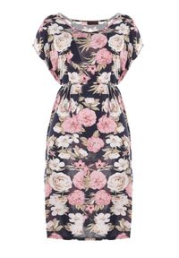 Born2be - Granatowo-Różowa Sukienka Endiore. Okazja: na ślub cywilny, na randkę, na wesele. Kolekcja: plus size. Kolor: niebieski. Wzór: aplikacja, kwiaty, nadruk. Typ sukienki: dla puszystych. Materiał: tkanina. Długość rękawa: krótki rękaw. Sezon: lato. Długość: midi