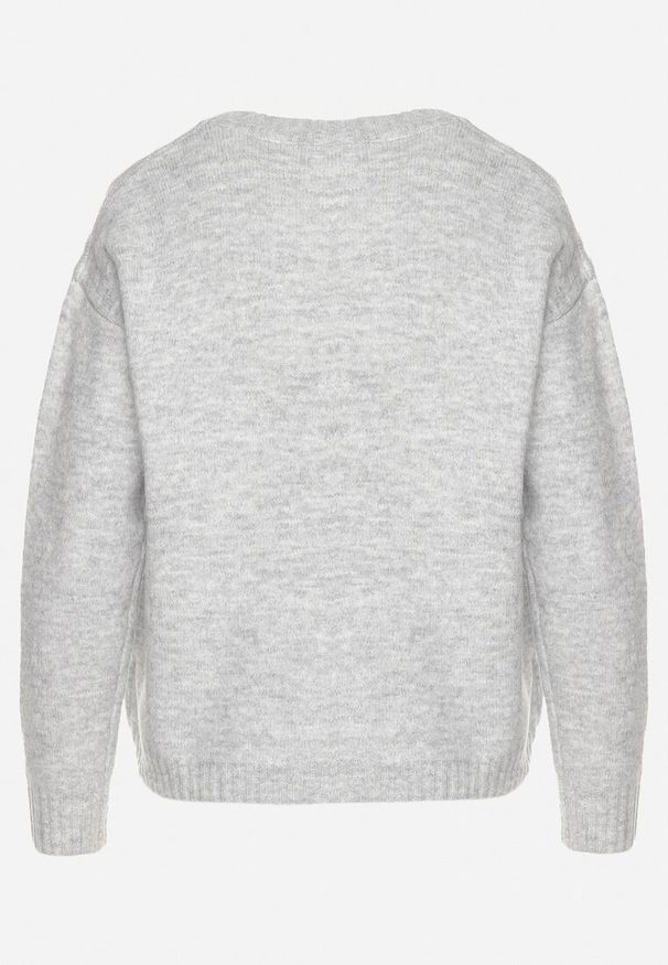 Born2be - Jasnoszary Sweter Ozdobiony Haftowanym Wzorem Inadrea. Okazja: na co dzień. Kolor: szary. Materiał: jeans. Długość rękawa: długi rękaw. Długość: długie. Wzór: aplikacja, haft. Styl: klasyczny, elegancki, casual