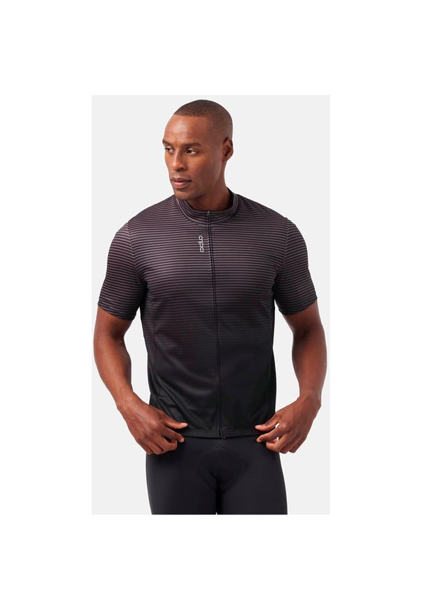 Koszulka rowerowa męska Odlo Stand-up collar ESSENTIAL PRINT rozpinana. Kolor: czarny. Wzór: nadruk